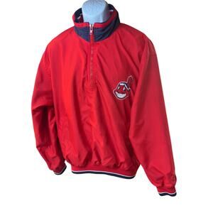 Vintage Cleveland Indians Jacket Mens Large Windbreaker Pullover Wahoo READ